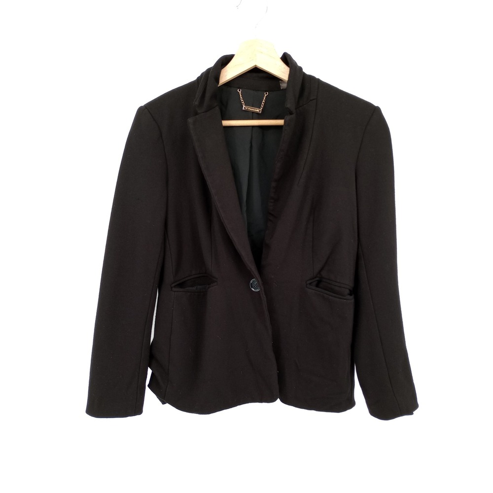 T Tahari Blazer Women 4 Black Single Button Stretch Career Professional